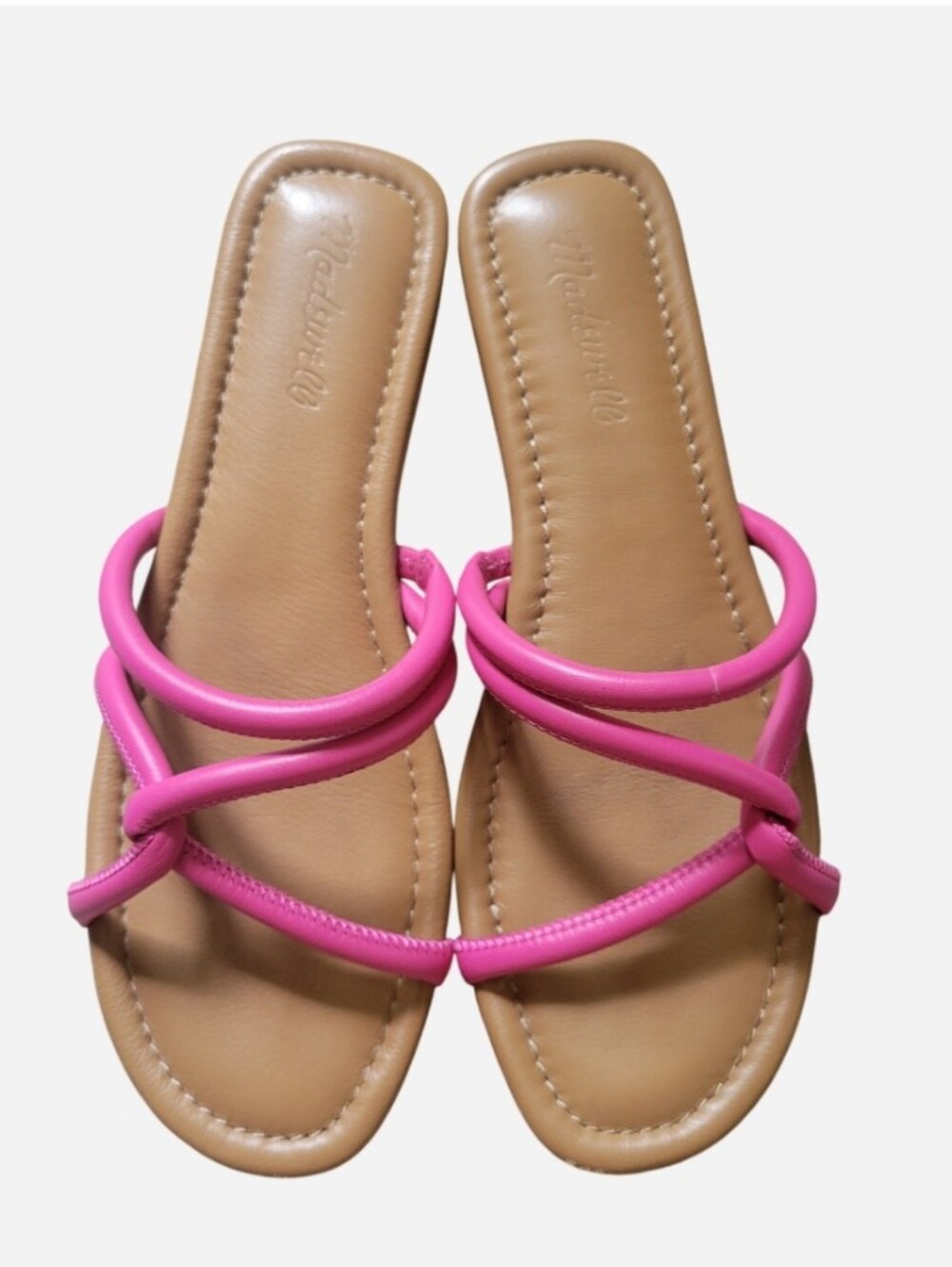 Madewell Pink Sandals Bombe Flats Slides Twist Strappy Pillowy Cushion 9 Leather
